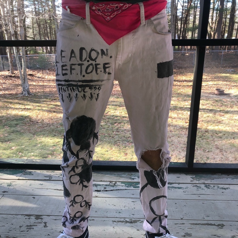 Customized white jeans with bandana